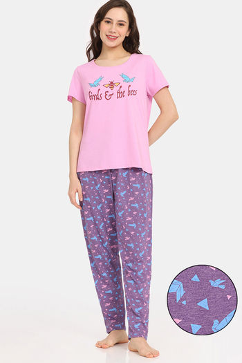 Buy Rosaline Joy Sticks Knit Cotton Pyjama Set - Sunset Purple